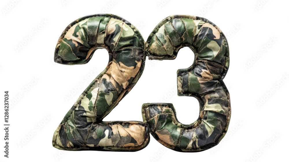 Decorative camo number 23 with a padded texture used for home or event decoration display Decorative camo number 23 with a padded texture used for home or event decoration display