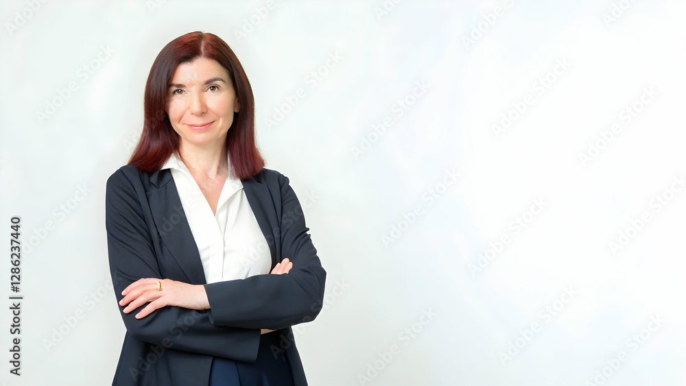 Happy and Smiling Mature 50-Year-Old Female Psychologist: Close-Up Headshot of a Sophisticated Businesswoman Isolated on Grey Background for Stock Photo Advertising Services Happy and Smiling Mature 50-Year-Old Female Psychologist: Close-Up Headshot of a Sophisticated Businesswoman Isolated on Grey Background for Stock Photo Advertising Services