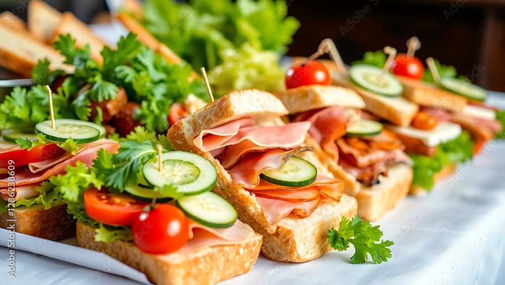 Delicious Close-Up of Freshly Prepared Buffet Sandwiches Delicious Close-Up of Freshly Prepared Buffet Sandwiches
