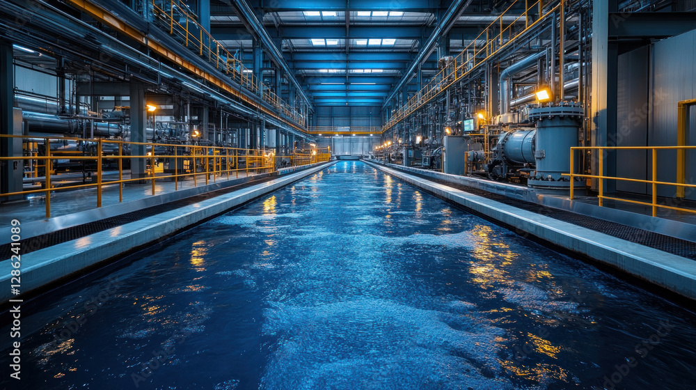 Fototapeta premium A carbon-neutral manufacturing plant with an advanced water recycling system and electric-powered machinery