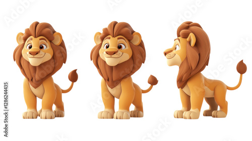 Obraz na płótnie Colorful cartoon lion character standing in different poses, showcasing playful expressions and features w salonie