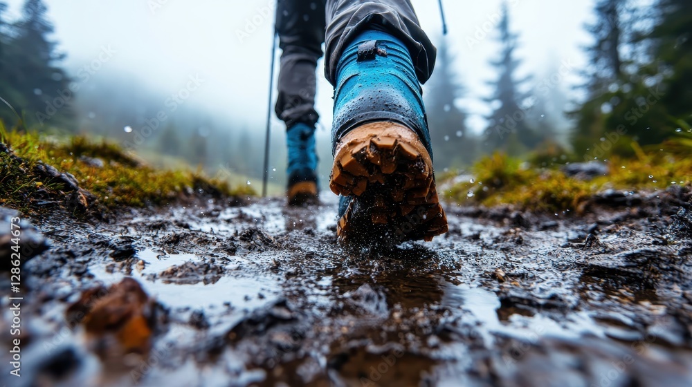 A hiker making their way through a foggy forest trail, capturing the essence of adventure and exploration amidst nature's mystery and allure. A hiker making their way through a foggy forest trail, capturing the essence of adventure and exploration amidst nature's mystery and allure.