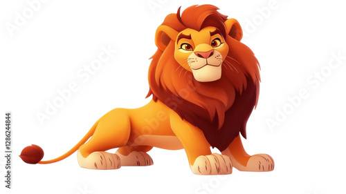 Obraz na płótnie Cartoon lion resting with a confident expression and vibrant mane against a simple background w salonie