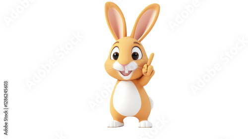 Obraz na płótnie Cartoon bunny character with a cheerful expression and raised finger standing against a plain background w salonie