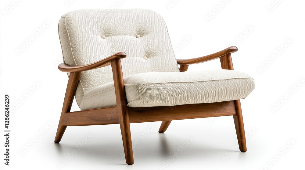 A chic retro lounge chair featuring button details and a warm wooden frame, capturing the essence of vintage style in a modern setting, perfect for stylish, comfortable seating. A chic retro lounge chair featuring button details and a warm wooden frame, capturing the essence of vintage style in a modern setting, perfect for stylish, comfortable seating.