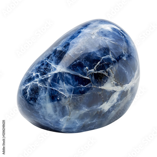 Polished Sodalite Stone with Blue and Black Isolated on Transparent Background