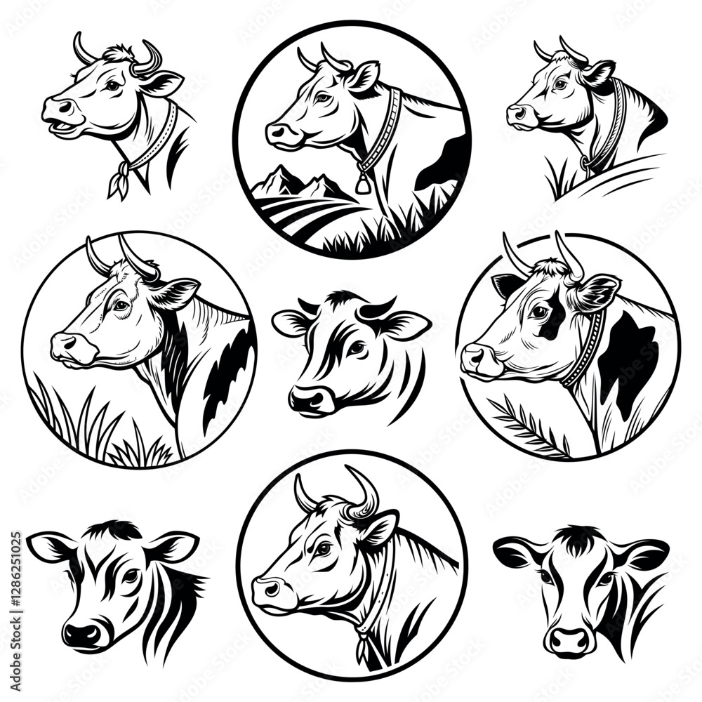 Obraz premium cow portrait icons set