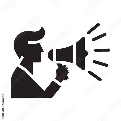 Talking with megaphone icon silhouette on white background.