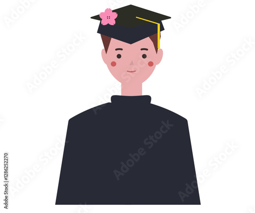 博士帽を着る卒業生の男子学生。ベクターイラスト