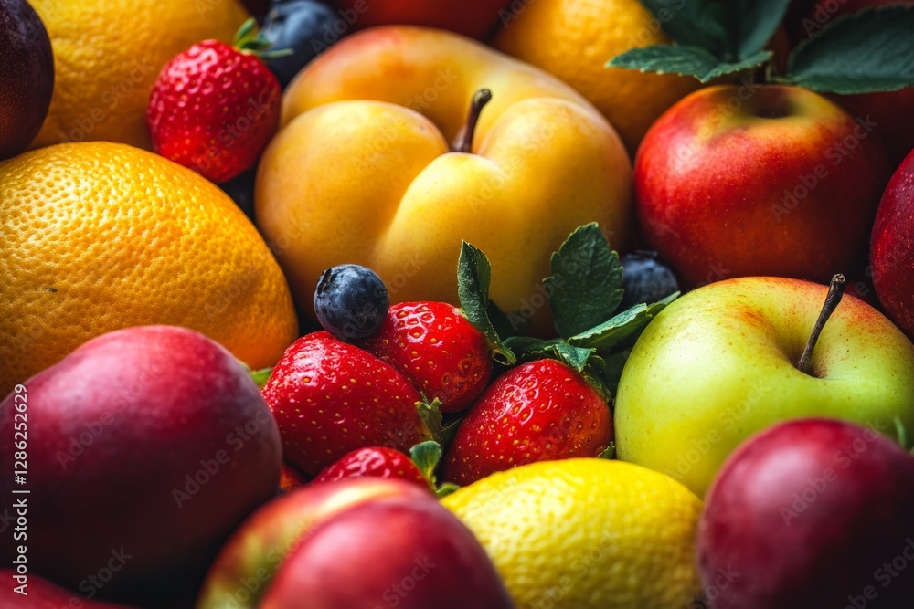 A close-up of a collection of colorful fruits, lit with soft studio lighting, A close-up of a collection of colorful fruits, lit with soft studio lighting,