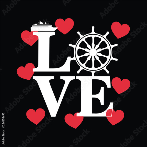 Cruise Ship Love Nautical Typography Vector Illustration – Maritime Design