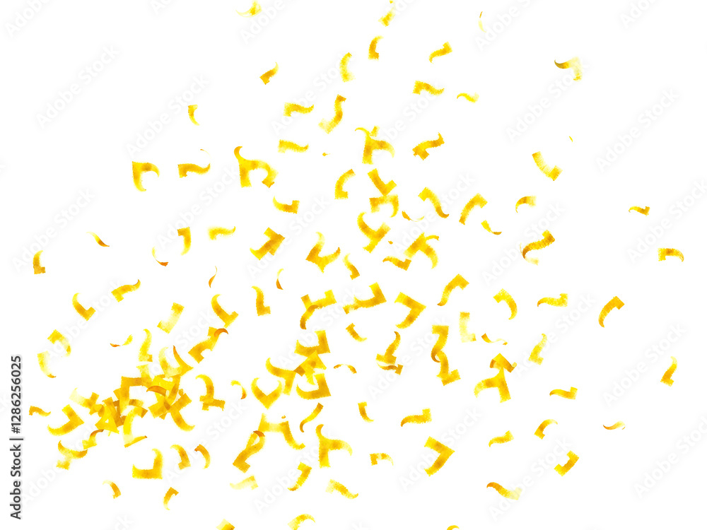Shiny golden confetti pieces scattered on a white background, symbolizing festivity and joy. Generative AI Shiny golden confetti pieces scattered on a white background, symbolizing festivity and joy. Generative AI