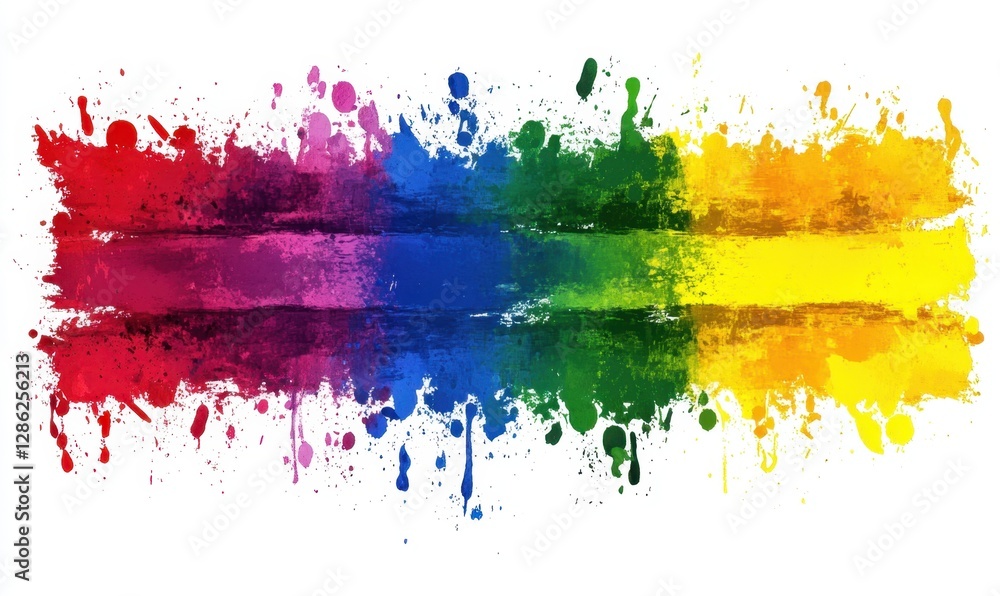 Fototapeta premium Vibrant rainbow paint splatters on white background for creative designs