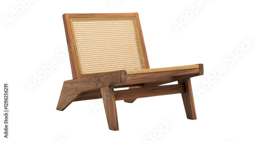 Elegant wooden chair with woven cane backrest in minimalist style for modern interiors