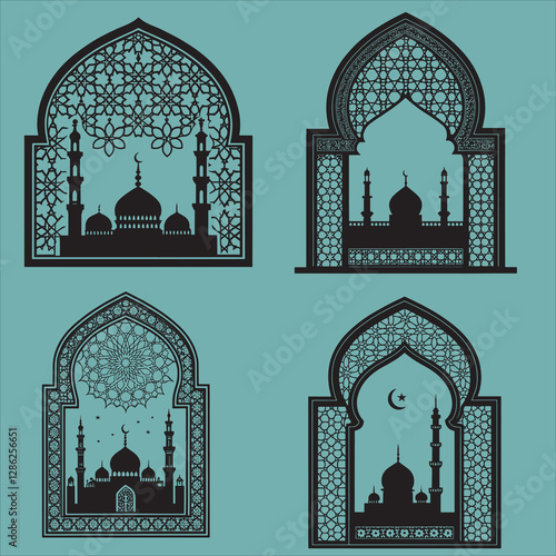 Islamic window shape silhouette vector art on white background