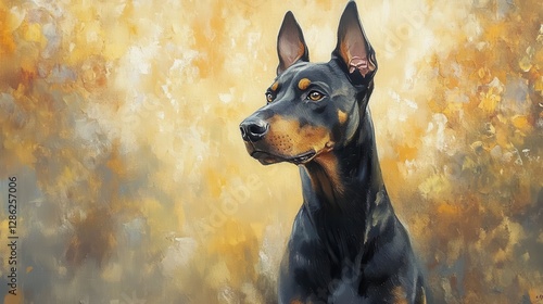 Fototapeta Naklejka Na Ścianę i Meble -  Majestic Doberman Pinscher Oil Painting  Canine Art  Dog Portrait