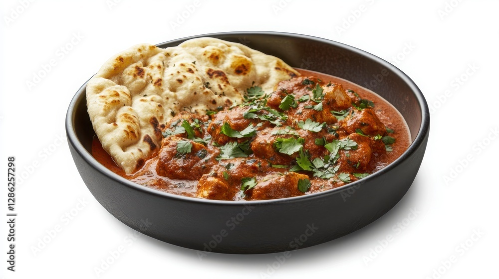 Chicken Tikka Masala with Naan in Dark Bowl Chicken Tikka Masala with Naan in Dark Bowl