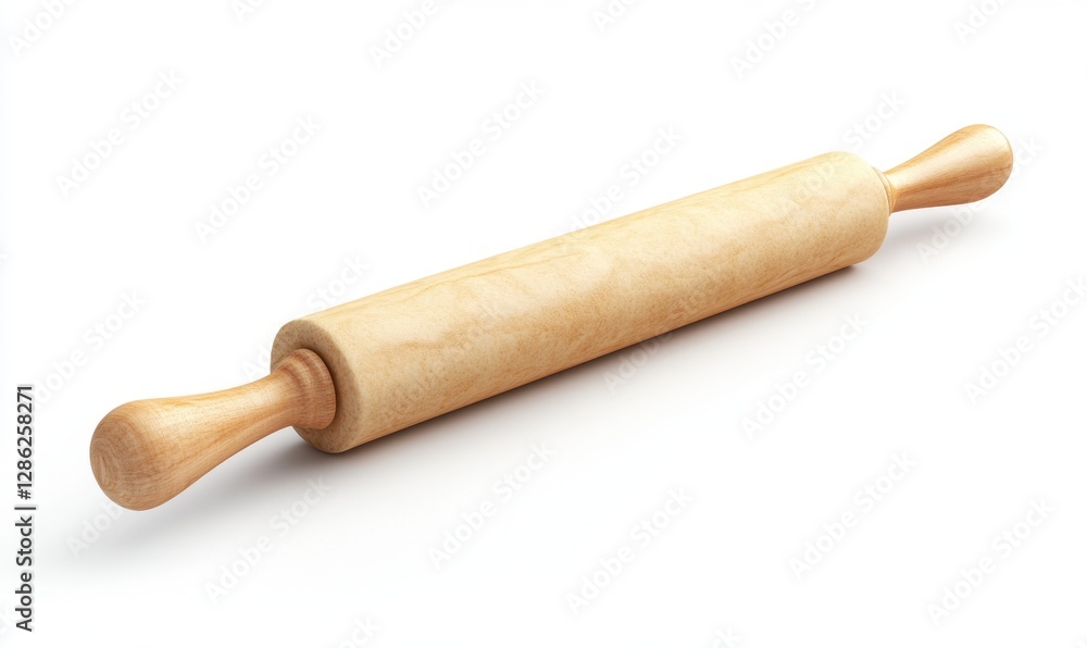 Wooden rolling pin isolated on white background for baking Wooden rolling pin isolated on white background for baking