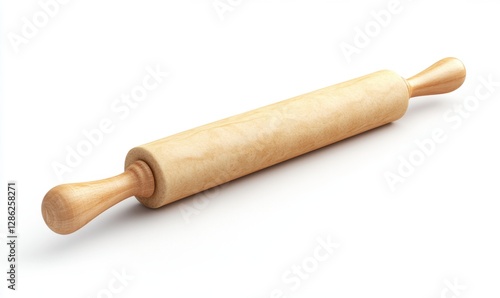 Wooden rolling pin isolated on white background for baking