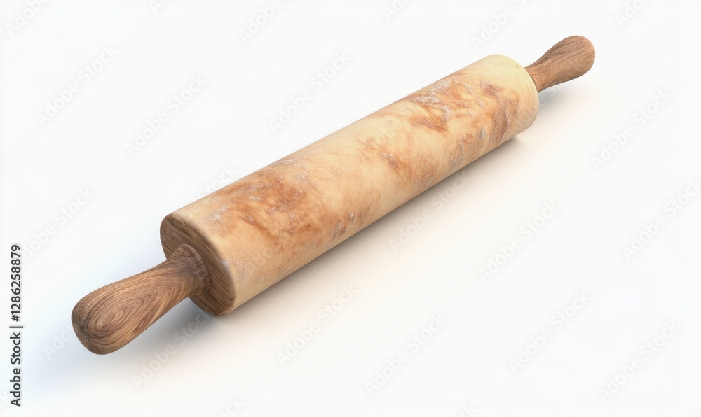 Wooden rolling pin on white background, ready for baking Wooden rolling pin on white background, ready for baking