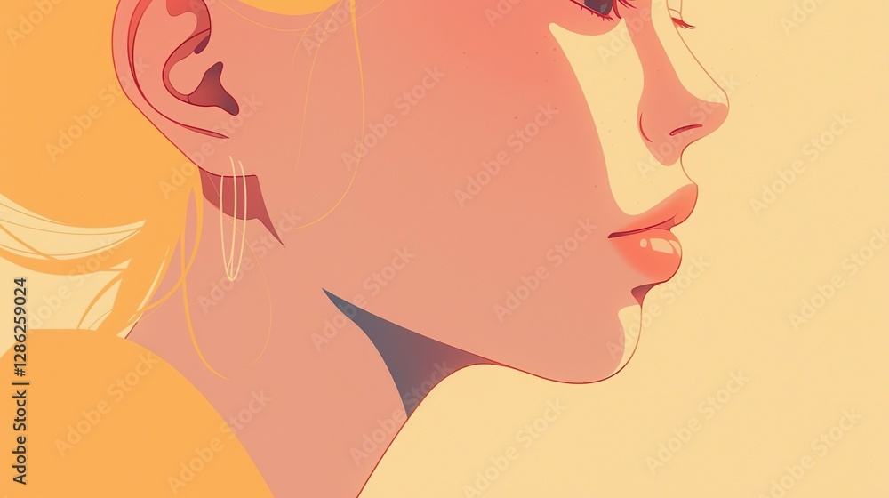 Profile portrait of a woman with a long, dangling earring, rendered in warm tones, conveying a sense of elegance and style. Profile portrait of a woman with a long, dangling earring, rendered in warm tones, conveying a sense of elegance and style.