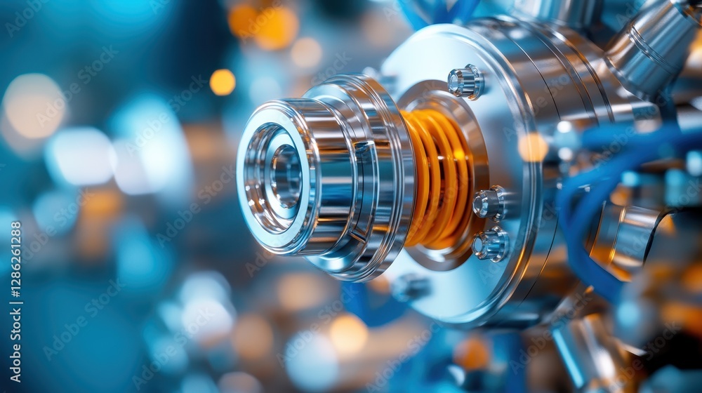 This image showcases a close-up view of a shiny mechanical component with intricate details, emphasizing design and engineering excellence in modern technology. This image showcases a close-up view of a shiny mechanical component with intricate details, emphasizing design and engineering excellence in modern technology.