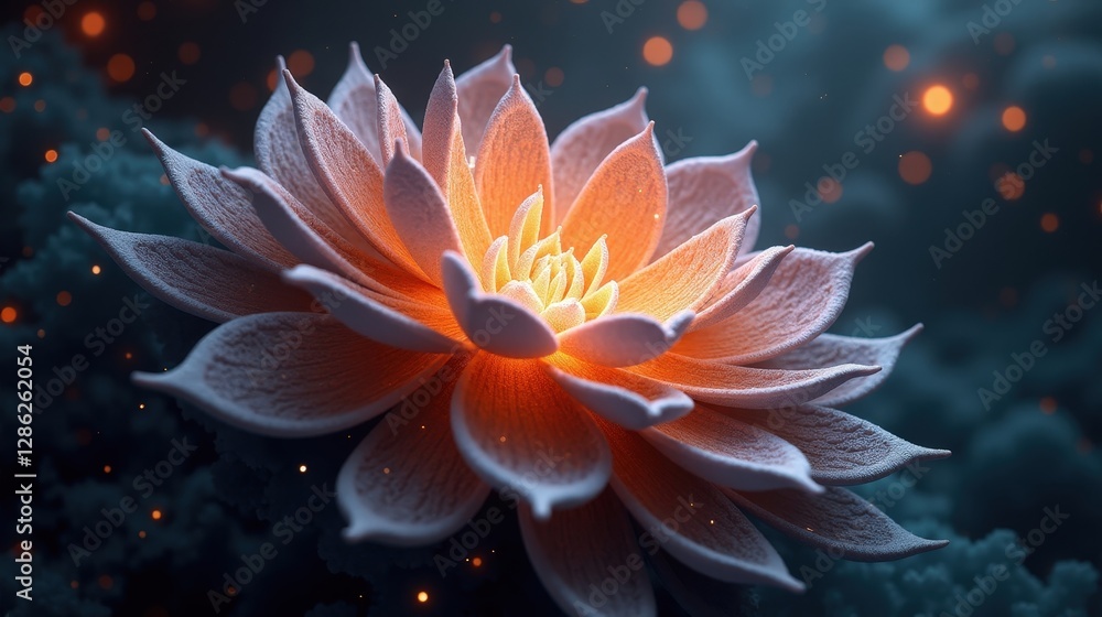 A surreal deep-space anomaly resembling a fractal lotus, swirling petals of glowing nebular dust expanding outward, an abstract masterpiece of the cosmos. A surreal deep-space anomaly resembling a fractal lotus, swirling petals of glowing nebular dust expanding outward, an abstract masterpiece of the cosmos.