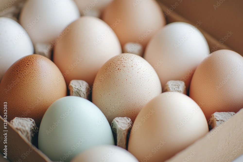 10 chicken eggs in a classic cardboard box. Generative AI 10 chicken eggs in a classic cardboard box. Generative AI