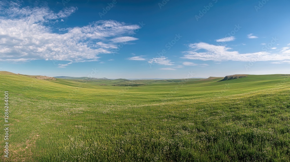 Serene Rolling Hills Landscape Under a Blue Sky Serene Rolling Hills Landscape Under a Blue Sky