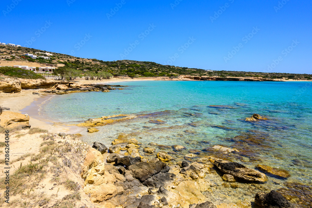 Fanos Ano Koufonisi beach with azure sea water. Small Cyclades, Greece