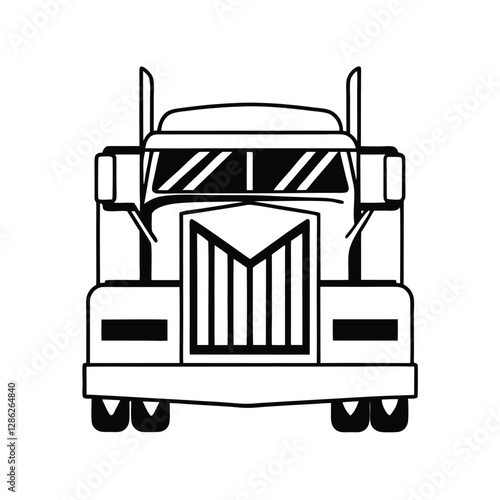 Simple black and white illustration of a semi-truck., AI Generated