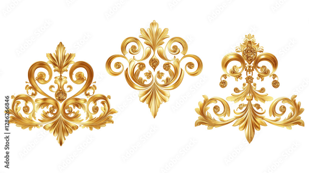 Elegant gold baroque flourishes png transparent background decorative art elements white theme digital design Elegant gold baroque flourishes png transparent background decorative art elements white theme digital design