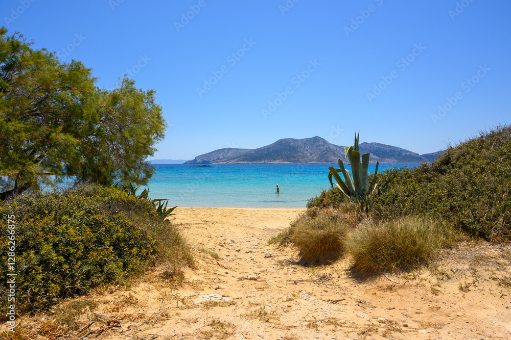 Ano Koufonisi beach with azure sea water. Small Cyclades, Greece