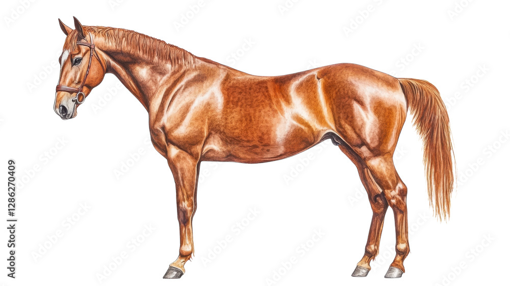 Obraz premium Brown horse standing majestically in a well-lit studio setting while showcasing its elegant physique and smooth coat