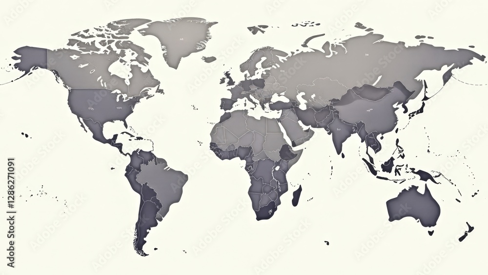Fototapeta premium A Detailed World Map Showing Global Regions and Territories with Subtle Embossing Effect