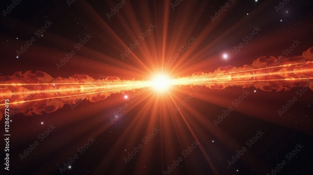 Obraz premium A quasar-powered cosmic jet, beams of superheated plasma stretching millions of light-years, illuminating the darkness with raw energy and light.