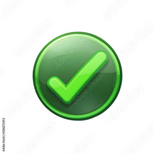 Free Download Glossy green check mark icon, 3D checkmark button for approval and success, round tick symbol for web interface and validation - GFXLoad