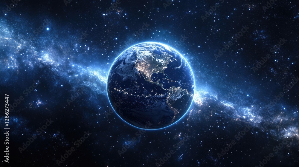 Fototapeta premium Earth's Celestial Dance, A Cosmic Ballet of Light and Nebulae