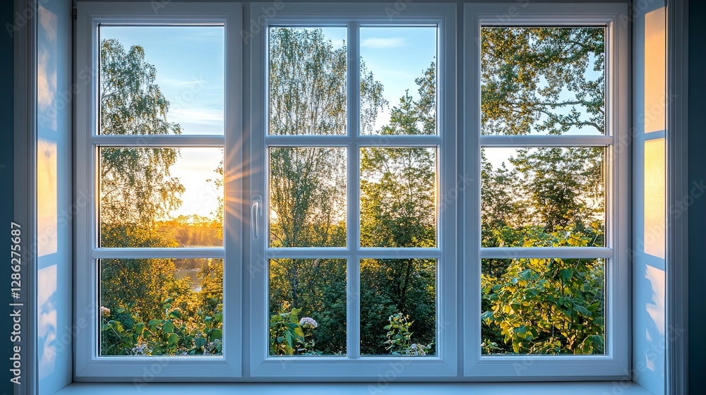 Serene Sunset View Through a Multi-Pane Window Serene Sunset View Through a Multi-Pane Window