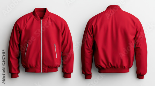 Vivid red jacket mockup showcasing front and back views, perfect for fashion displays