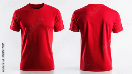 Vibrant red T shirt mockup showcasing front and back views, perfect for design