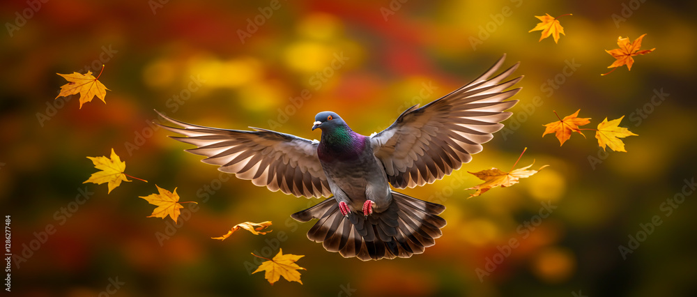 Obraz premium Majestic Pigeon Soaring with Fully Extended Wings