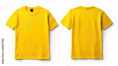 Bright yellow t shirt with front and back views, perfect for casual wear