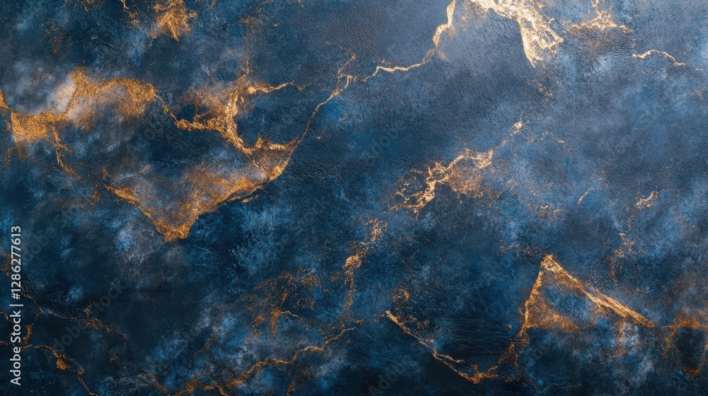 Obraz premium A detailed close-up of a blue and gold marble pattern set against a contrasting black background, showcasing vibrant colors and textures.