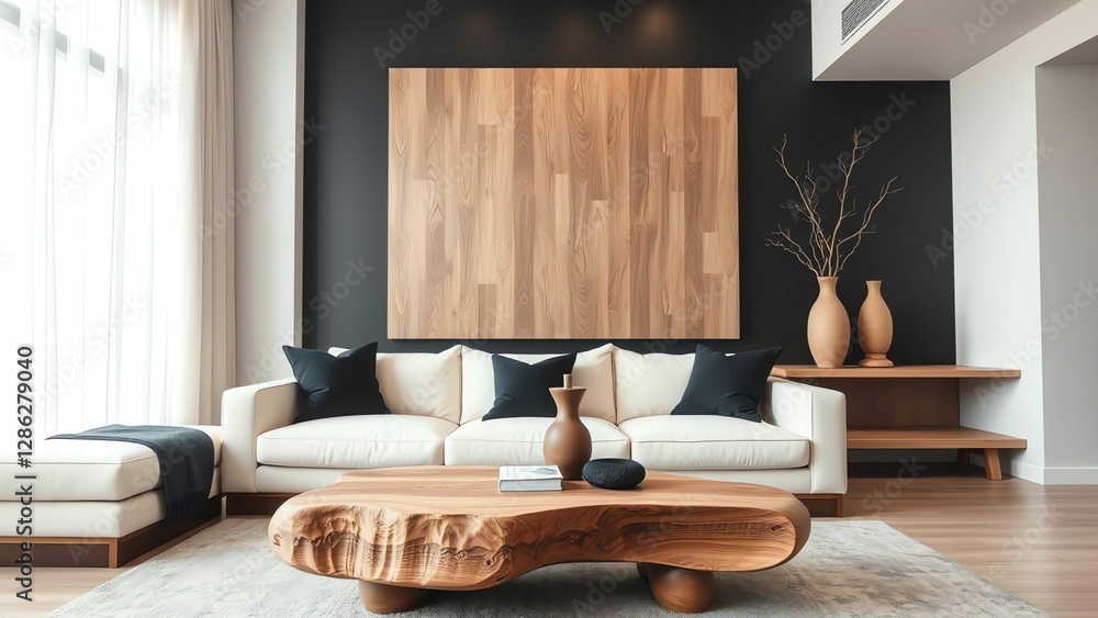 Elegant Living Room Combining Dark Walls, Natural Wood Accents, and Cozy Textiles for Modern Comfort Elegant Living Room Combining Dark Walls, Natural Wood Accents, and Cozy Textiles for Modern Comfort