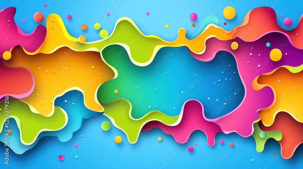 Colorful Abstract Fluid Shape Background with Vibrant Waves and Dots Colorful Abstract Fluid Shape Background with Vibrant Waves and Dots