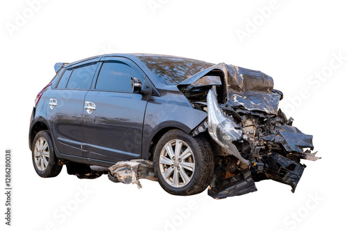 Photography Car crash, Full body side view of black car get damaged by accident on the road