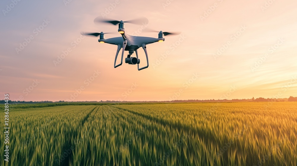 Drone surveying expansive fields agriculture aerial view nature Drone surveying expansive fields agriculture aerial view nature