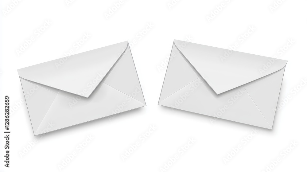 Blank White Envelopes Mockup - Two blank white envelopes isolated on white background, ideal for stationery design or correspondence concepts Blank White Envelopes Mockup - Two blank white envelopes isolated on white background, ideal for stationery design or correspondence concepts