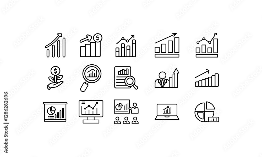 Set icon growth line drawings charts and graphs for business. Ideal for presentations, reports, financial content, and marketing materials.
Set icon growth line drawings charts and graphs for business. Ideal for presentations, reports, financial content, and marketing materials.